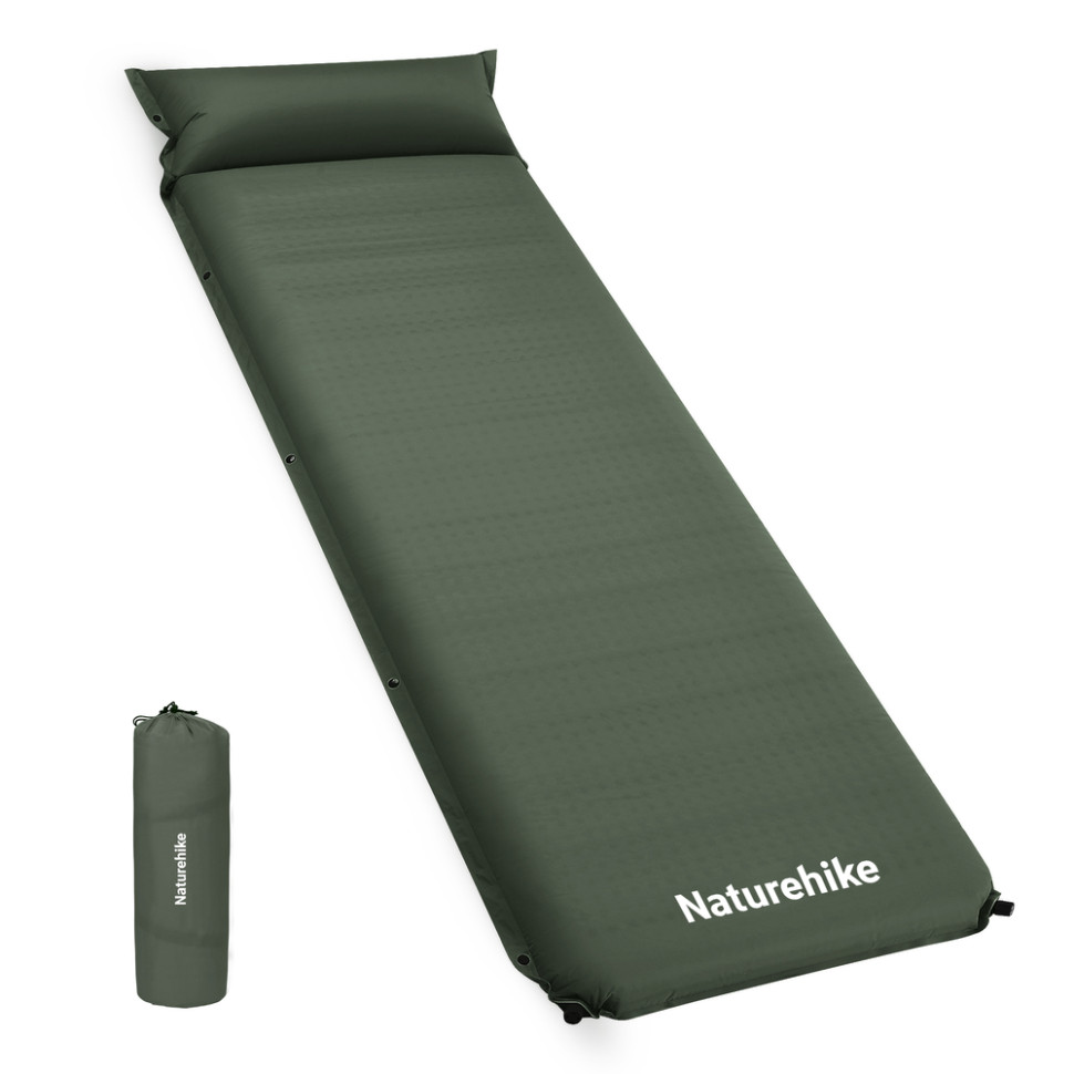 338746.970 Матрац з подушкою ортопедичний одномісний Naturehike CNK2450WS020, самонадувний, 200х63х10 см, темно-зелений - Зображення 1