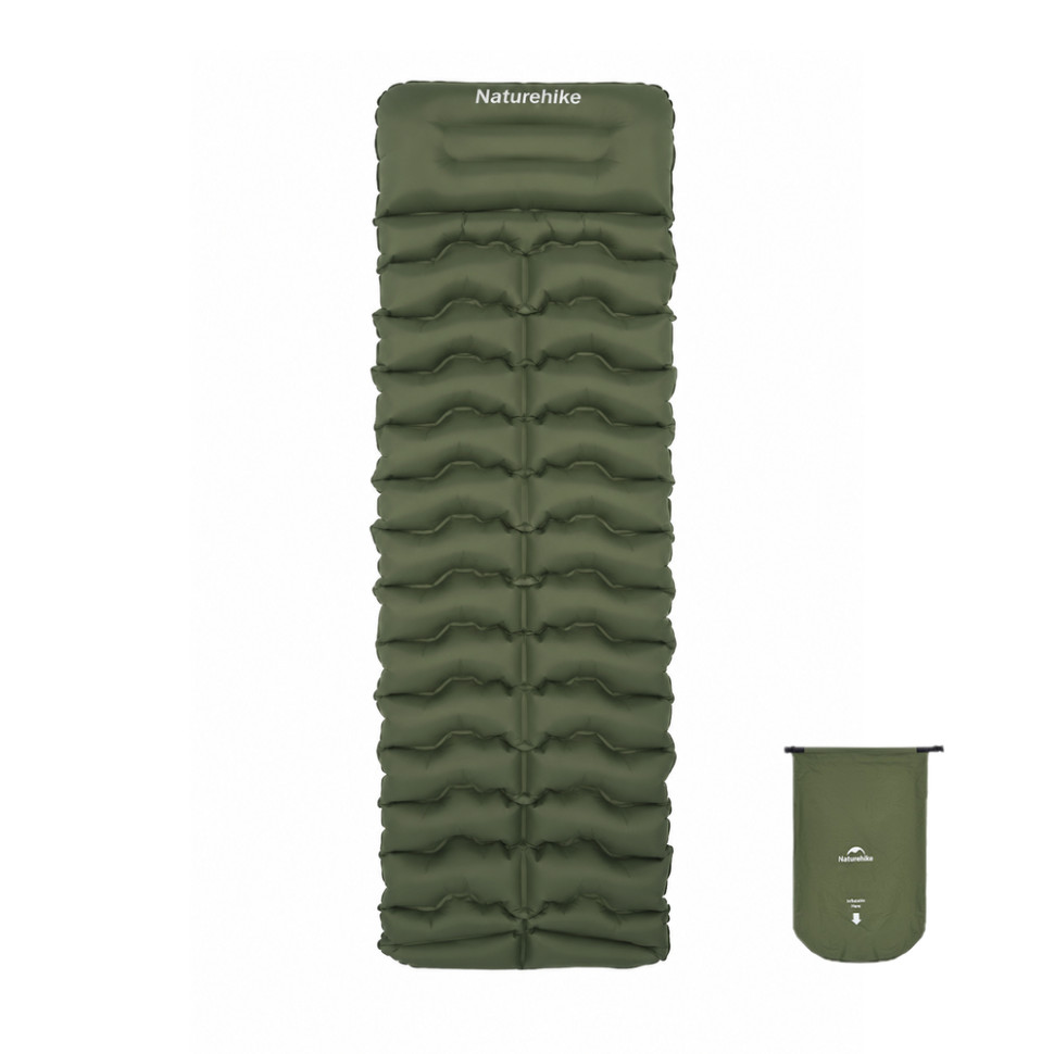 410588.970 Матрац туристичний надувний одномісний Naturehike CNK2550WS019, 200x60x9.5 см, зелений, прямокутний із мішком для надування - Зображення 1